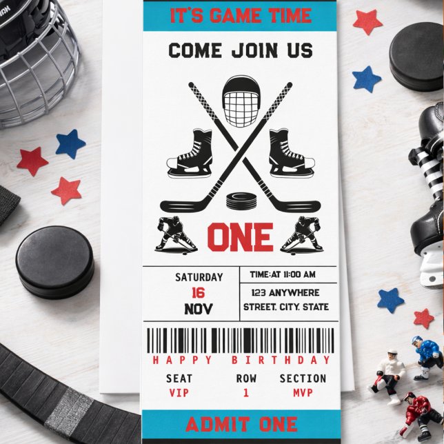 Invitation C'est l'heure du match de hockey - Billet pour un  (It’s Game Time Hockey Ticket 1st Birthday Party Invitation
)