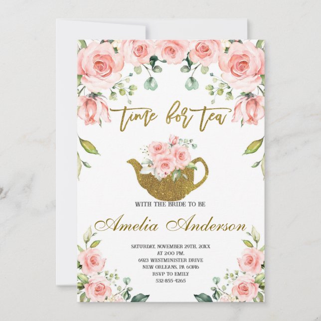Invitation C'est l'heure du thé avec la mariée, Baby Shower (Devant)
