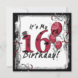 Invitation C'est mon 16ème anniversaire d'invitation grunge