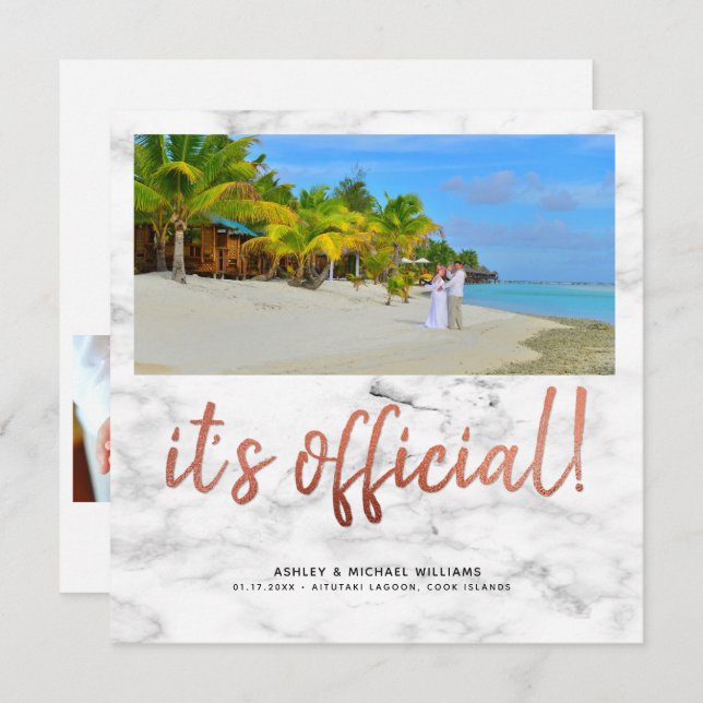 Invitation C'est officiel en cuivre 4 photos carrés en marbre (Devant / Derrière)