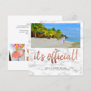Invitation C'est officiel, mariage en marbre carré photo cuiv