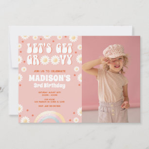 Invitation C'est Parti pour une Soirée Groovy Daisy Rainbow A