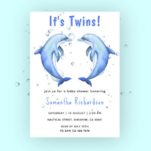 Invitation C'est Shower de Bébé Jumeaux Dauphins sous l'Océan