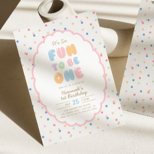 Invitation C'est si amusant d'avoir 1 an Pastel Polkadot 1er