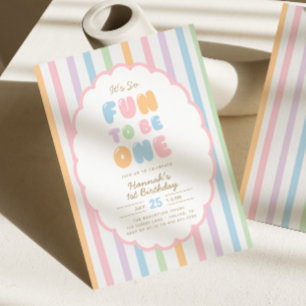 Invitation C'est si amusant d'avoir un an Rayure pastel pour