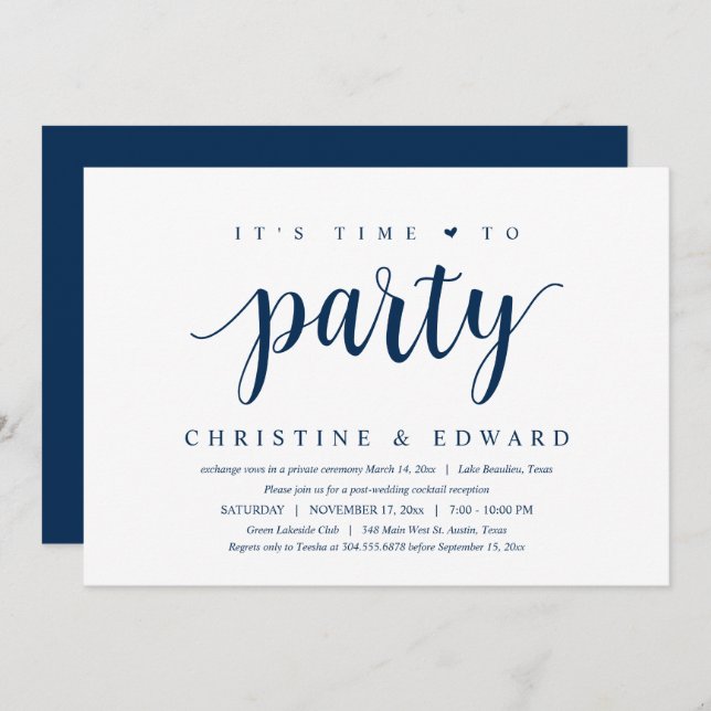 Invitation C'est temps de faire la fête, Elopement de mariage (Devant / Derrière)