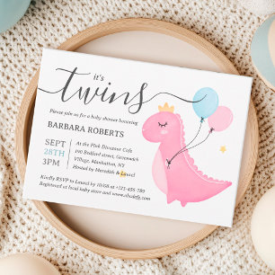 Invitation C'est Twins Boy and Girl Pink Dinosaur Baby shower