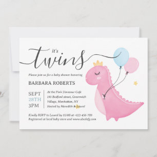 Invitation C'est Twins Boy and Girl Pink Dinosaur Baby shower