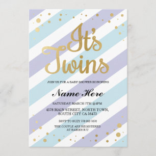 Invitation C'est Twins Boys Baby shower Gold & Blue Invitatio