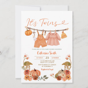Invitation C'est Twins Citrouille Baby shower Clothesline Flo