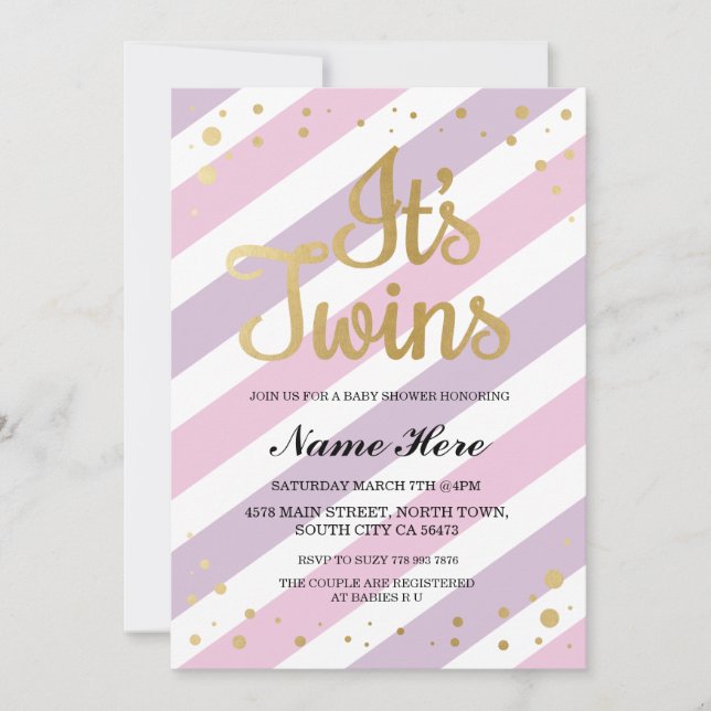 Invitation C'est Twins Girls Baby shower Gold & Pink Invitati (Devant)