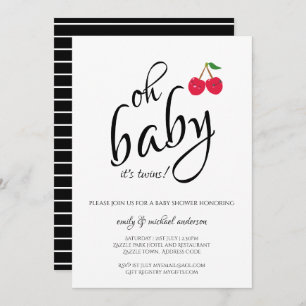 Invitation C'est Twins Typographie moderne Cherry Baby shower