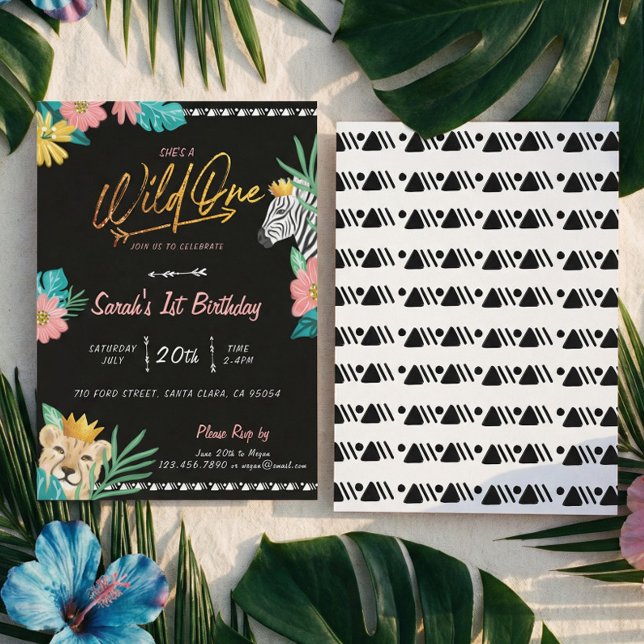 Invitation C'est un Anniversaire de la tribu des Jungles trop (She's A Wild One Tropical Jungle Tribal Birthday Invitation)