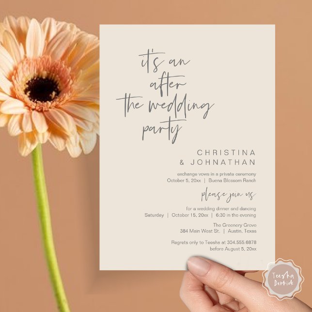 Invitation C'est un après la fête de mariage, dîner d'elopeme (It's an after the wedding, Elopement dinner dancing brunch Party Invitation Card PDF Cream Grey)