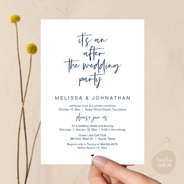 Invitation C'est un après la fête de mariage, l'élévation Mar (Happily Ever After Party, Wedding Elopement Dinner Brunch Lunch Invitation Card, PDF, Navy Blue)