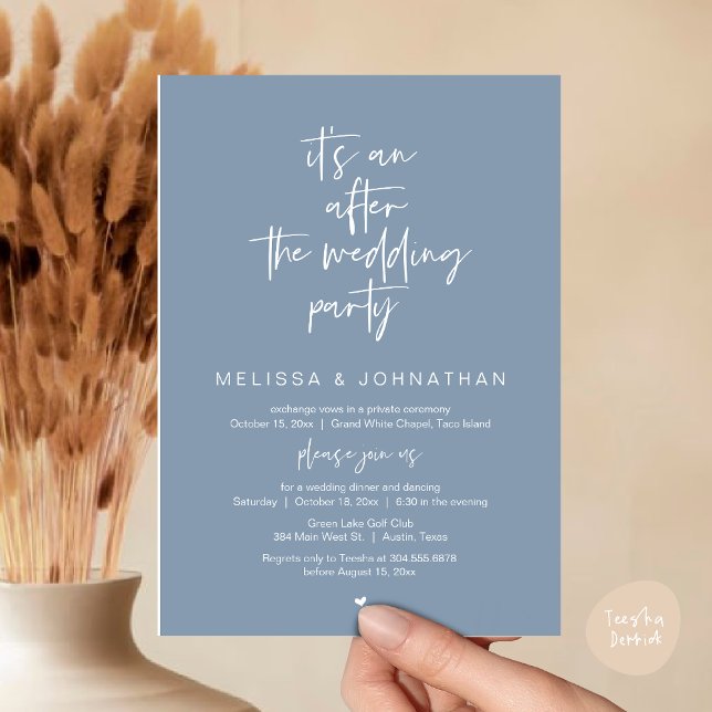 Invitation C'est un après la fête de mariage, l'élévation Mar (Happily Ever After Party, Wedding Elopement Dinner Brunch Lunch Invitation Card, PDF, Dusty Blue)