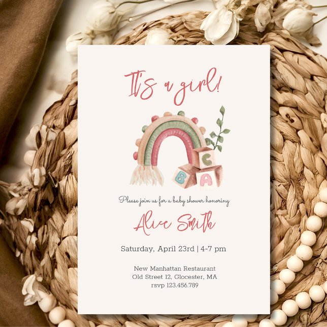 Invitation C'est un Baby shower arc-en-ciel de fille boho (Créateur téléchargé)