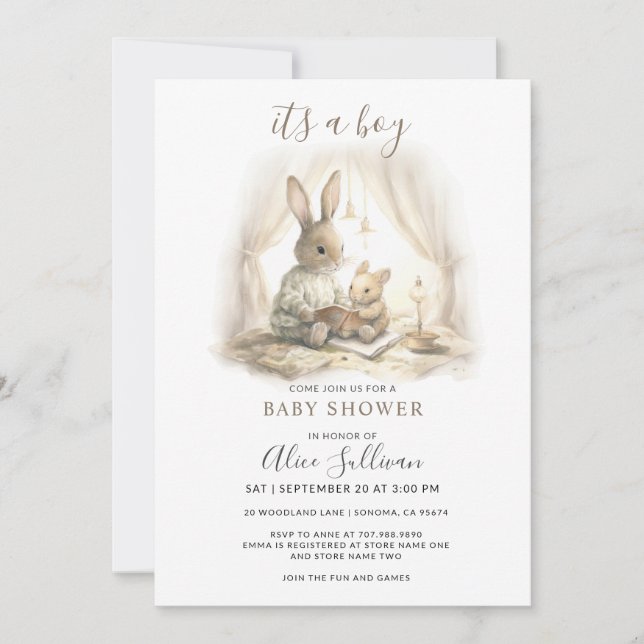 Invitation C'est un Baby shower bébé lapin et maman (Devant)