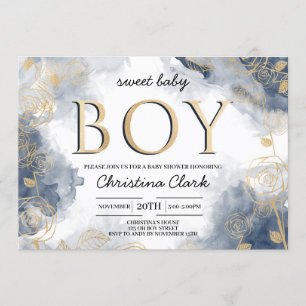 Invitation C'est un Baby shower bleu de la Marine d'or Elegan