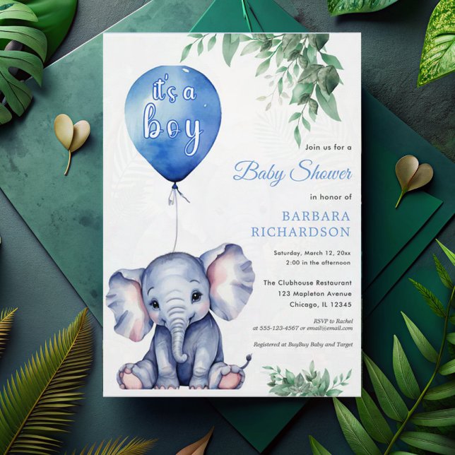 Invitation C'est un Baby shower bleu éléphant garçon (Créateur téléchargé)
