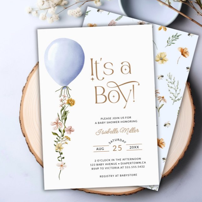 Invitation C'est un Baby shower Bleu Garçon (It's a Boy Blue Balloon Baby Shower Invitation)