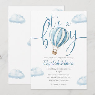 Invitation C'Est Un Baby shower Bleu Hot Air Balloon
