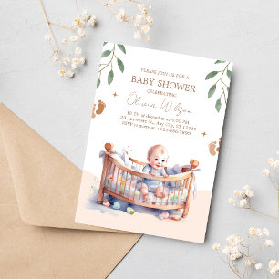 Invitation C'est un baby shower Boy Boho Bassinet