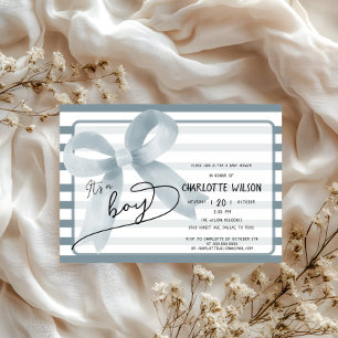 Invitation C'est un Baby shower Boy Cute Dusty Blue Bow Strip