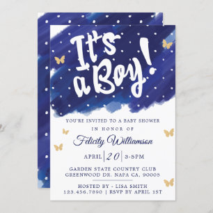 Invitation C'est un Baby shower Boy Navy & Gold Watercolor