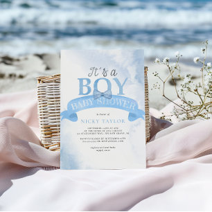 Invitation C'est un Baby shower Boy Watercolor Blue Dusty Bow