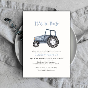 Invitation C'est un Baby shower Boy Watercolor Tractor