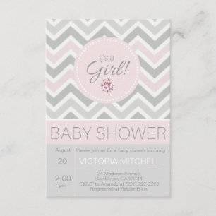Invitation C'est un Baby shower Chevron rose/gris pour filles