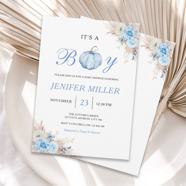 Invitation C'est un Baby shower Citrouille bleu garçon (Créateur téléchargé)