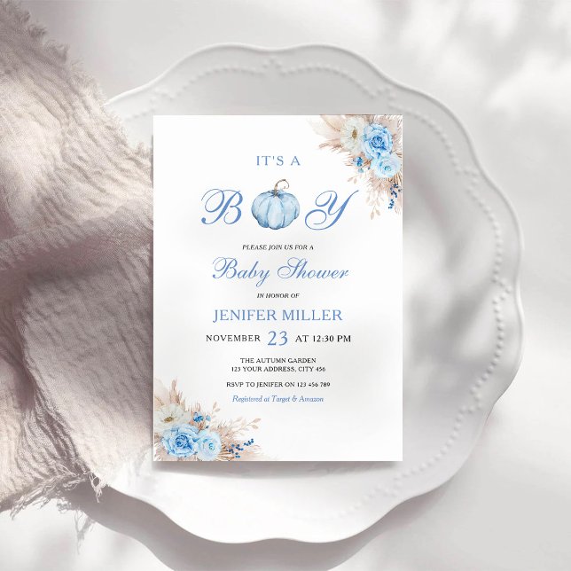Invitation C'est un Baby shower Citrouille bleu garçon (Créateur téléchargé)