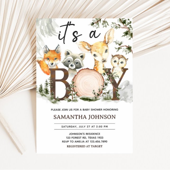 Invitation C'est un Baby shower d'animaux boisés (Woodland Forest Baby Shower Invitation)
