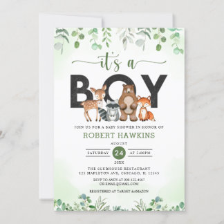 Invitation C'est un baby shower d'animaux boisés de la forêt