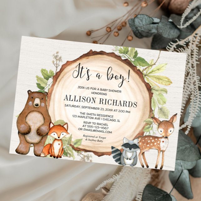 Invitation C'est un baby shower d'animaux de bois rustique (Créateur téléchargé)