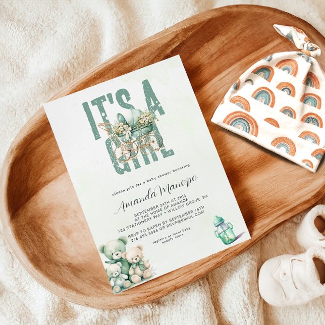 Invitation C'est un Baby shower d'aquarelle de neige vert pou (Créateur téléchargé)