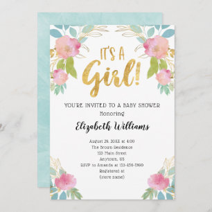Invitation C'est un Baby shower d'aquarelle Turquoise rose Fi