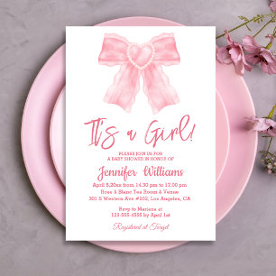 Invitation c'est un baby shower d'arc rose aquarelle fille