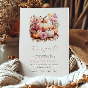 Invitation C'est un Baby shower d'automne Citrouille rose Fil