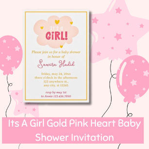 Invitation C'est un Baby shower de coeur rose or pour fille