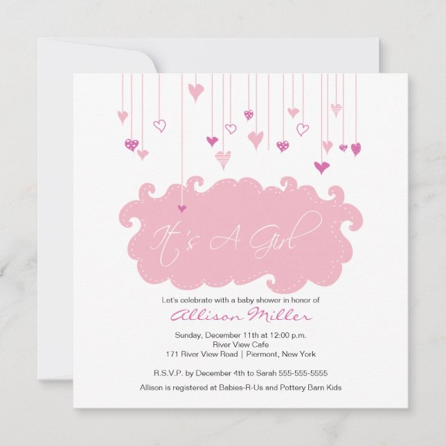 Invitation C'est un Baby shower de Coeurs Roses (Devant)