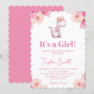 Invitation C'est un Baby shower de dinosaure rose rose floral