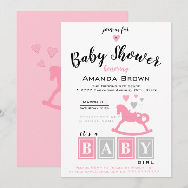 Invitation C'est un Baby shower de fille (Devant / Derrière)