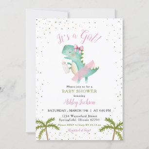 Invitation C'est un Baby shower de fille Ballerina Dinosaur