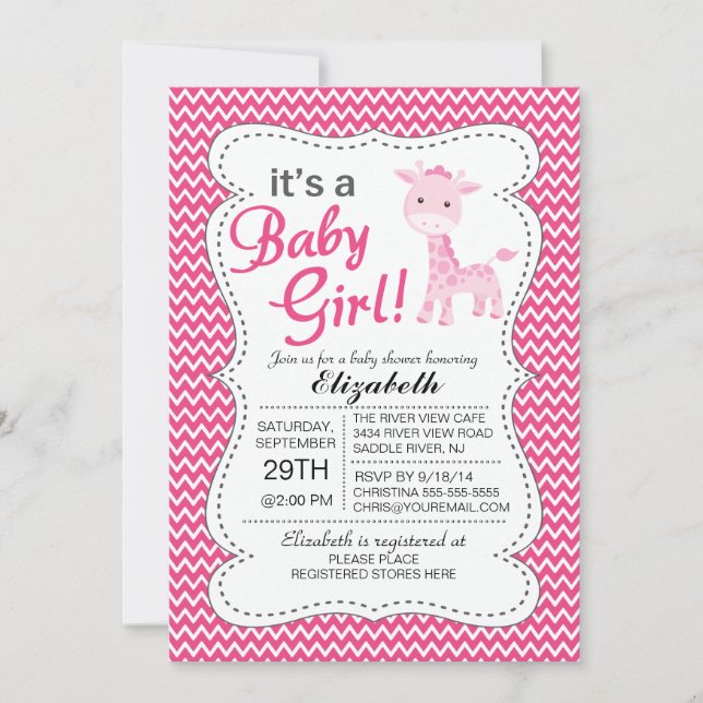 Invitation C'est un Baby shower de fille de petite fille rose (Devant)