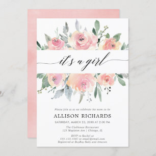 Invitation C'est un baby shower de fille fleurie et verdoyant