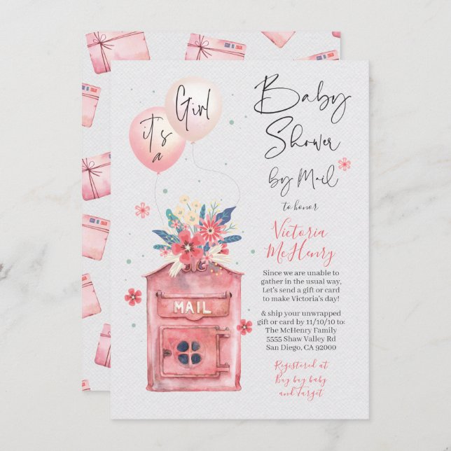 Invitation C'est un Baby shower de fille par Mail Balloons Bo (Devant / Derrière)