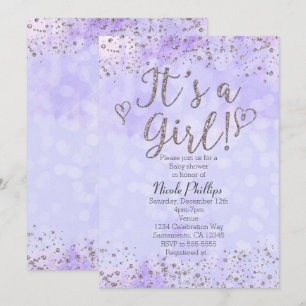 Invitation C'est un Baby shower de fille Purple & Silver Invi